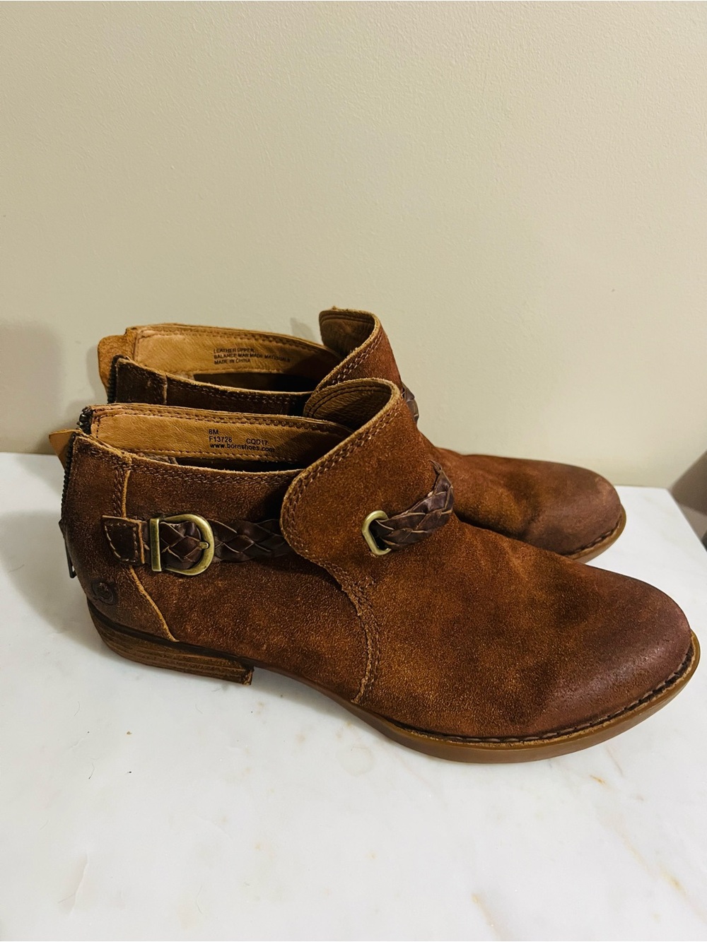 Born Women's Brown Suede Ankle Booties with Braided Strap
